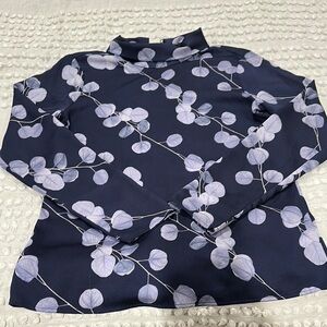 Banana Republic Blue Fitted Long Sleeve Mandarin Collar Blouse